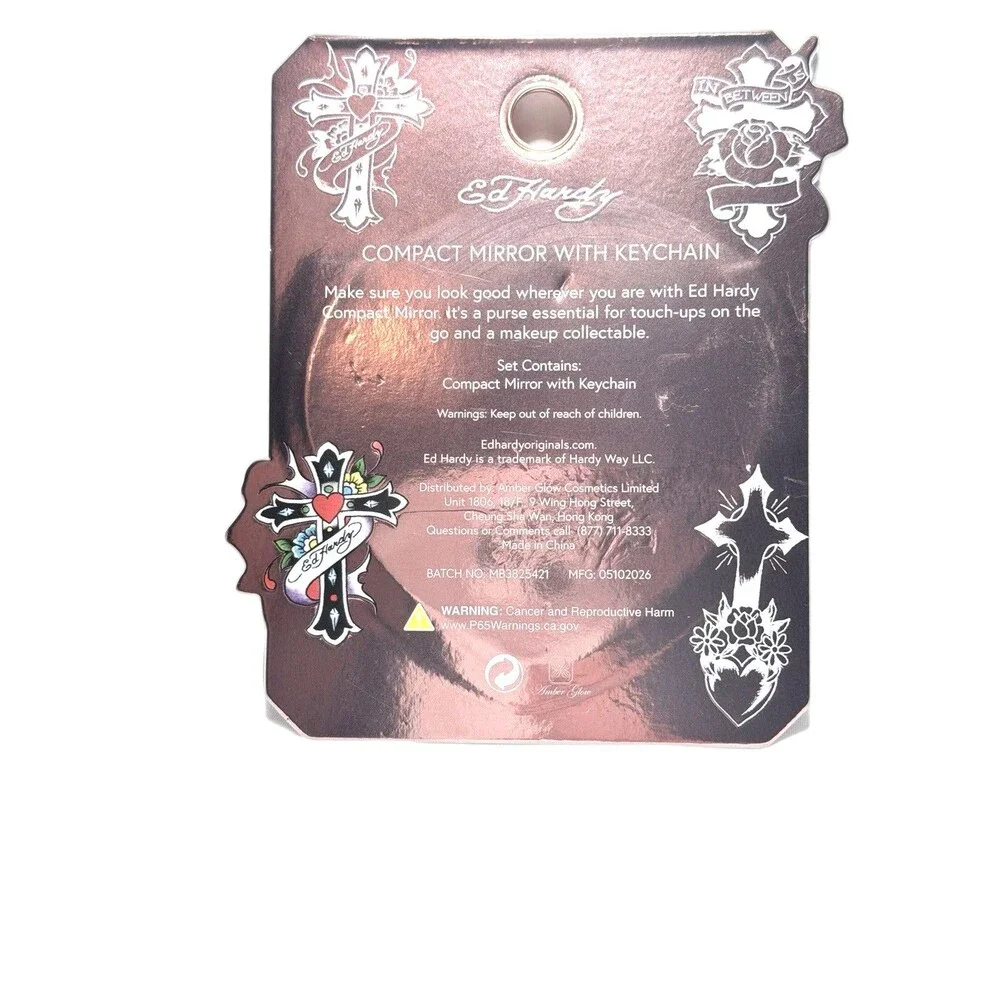 Ed Hardy Faux Fur Heart Compact Double-side Mirror Keychain Y2K New In Package